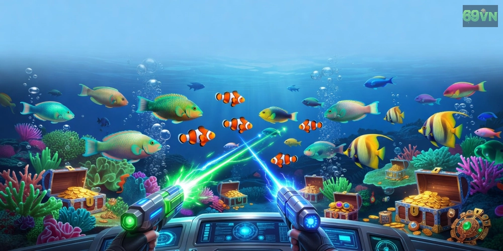 Hình ảnh minh họa gameplay bắn cá miễn phí trên nền tảng 69vn với đồ họa sống động
