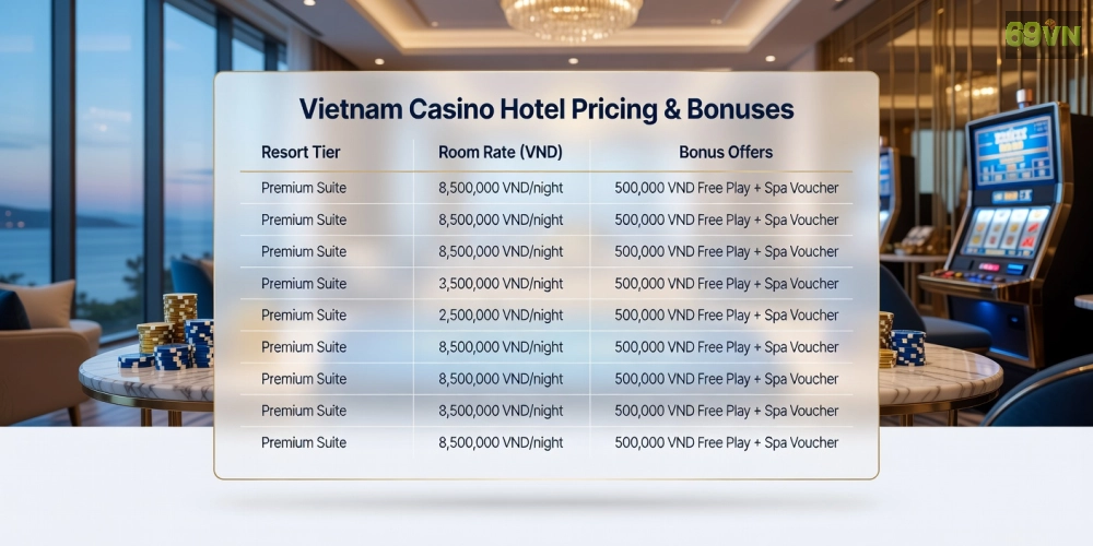 Bảng giá chi tiết các gói dịch vụ hotels with casinos 69vn cập nhật 2025 tại Việt Nam