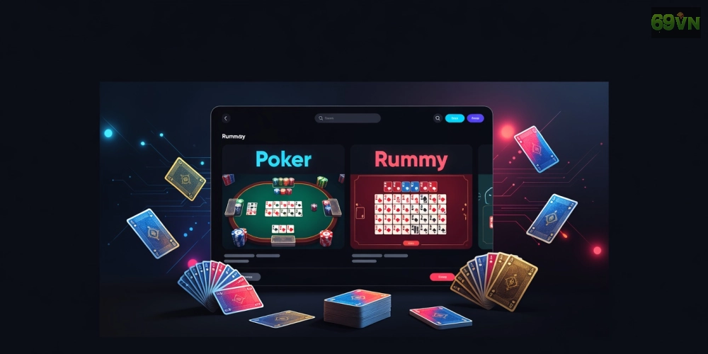 Minh họa giao diện game bài uy tín trên nền tảng 69vn với các trò chơi phổ biến